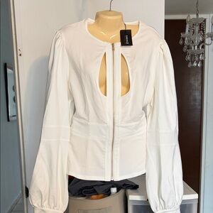 SHEIN White Keyhole Zip Blouse